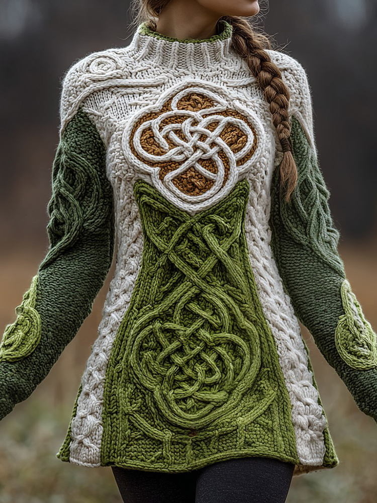 Women's Vintage Celtic Knot Knitted Turtleneck Jacket