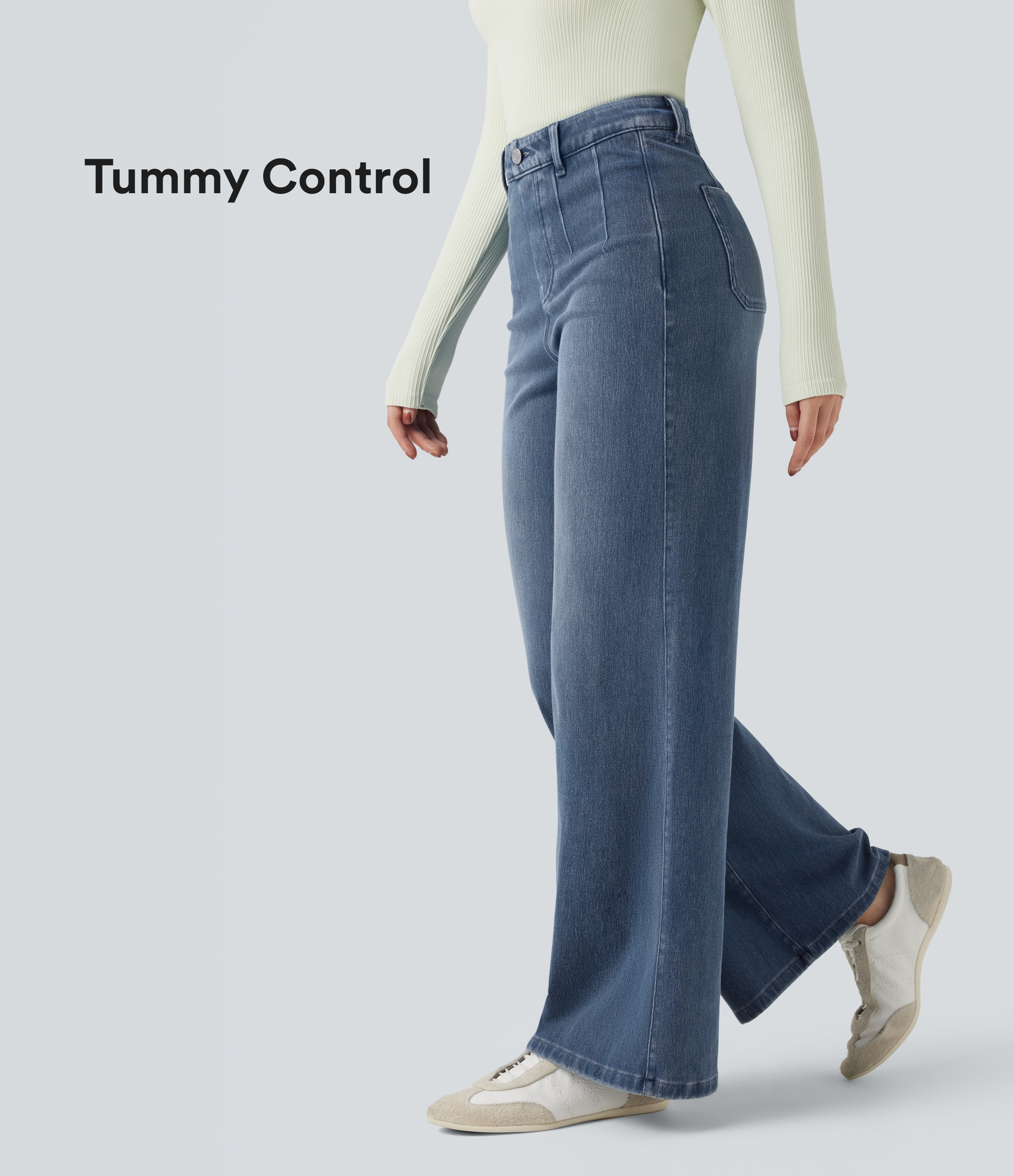 Halara Flex™ High Waisted Tummy Control Wide Leg Casual Jeans with Pockets