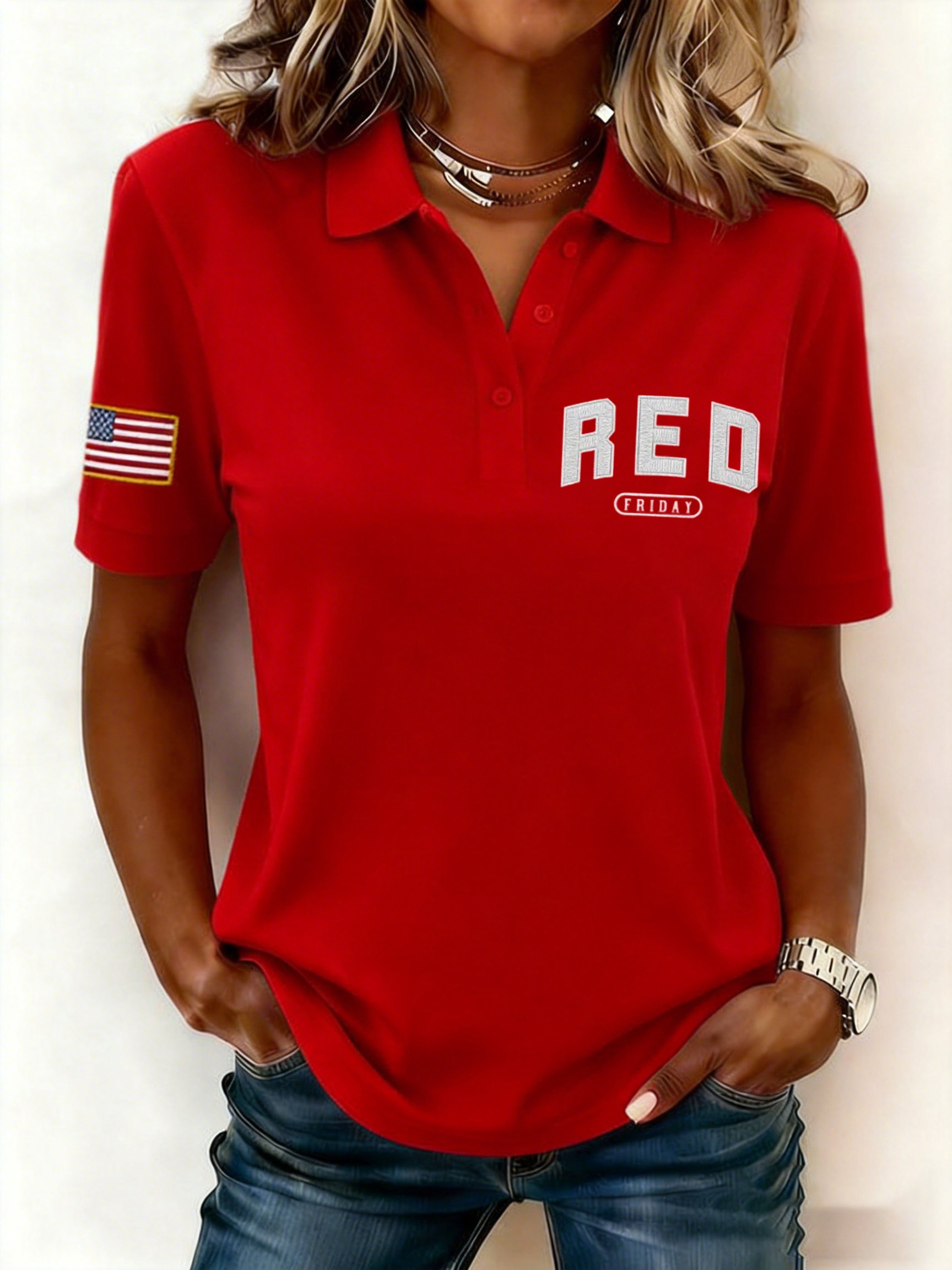 Women's Red Friday Printed Polo Shirt