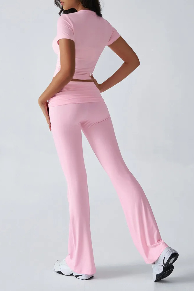 Leisure Short Sleeve Crop Top & Folded Waist Trousers Co-ord