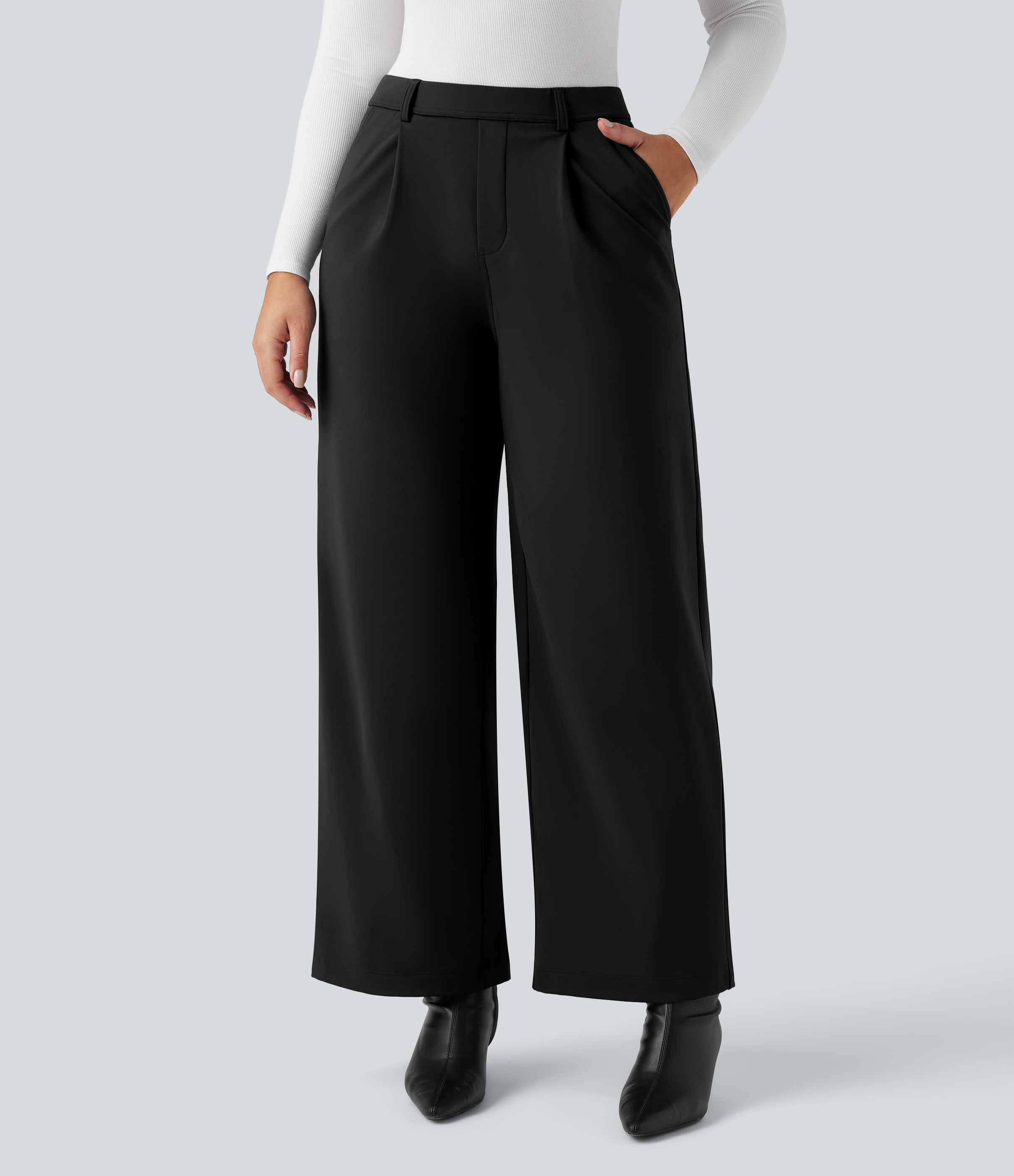 SoftlyZero™ Plush Thermal High Waisted Straight Leg Work Pants with Pockets