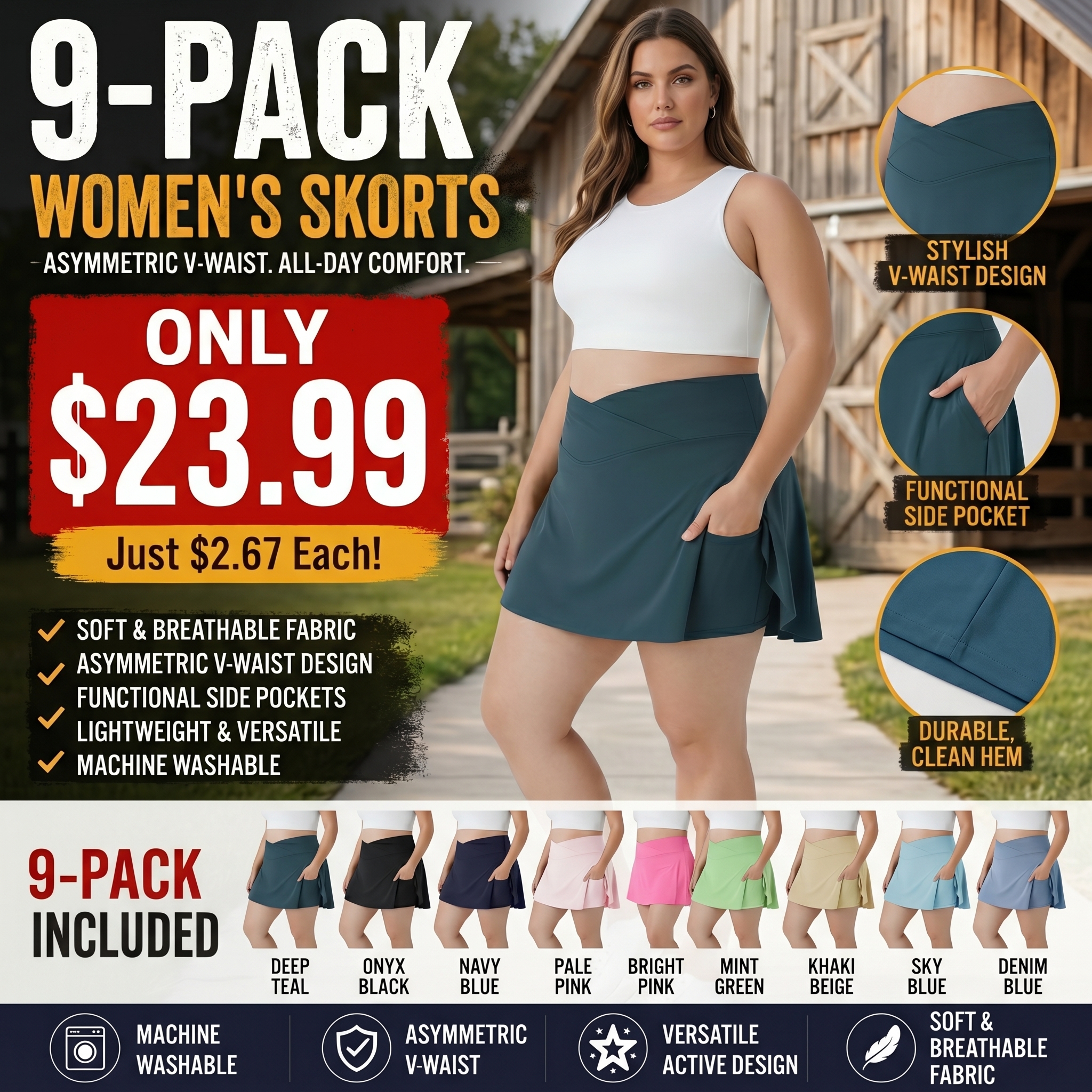 Everyday SoftlyZero™ Airy Crossover Pocket 2-in-1 Cool Touch Tennis Plus Size Skirt-Lucid-UPF50+