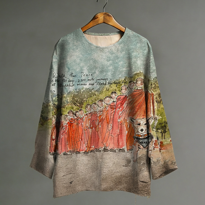 Walk For Peace Aloka Dog Art Cotton Linen Shirt