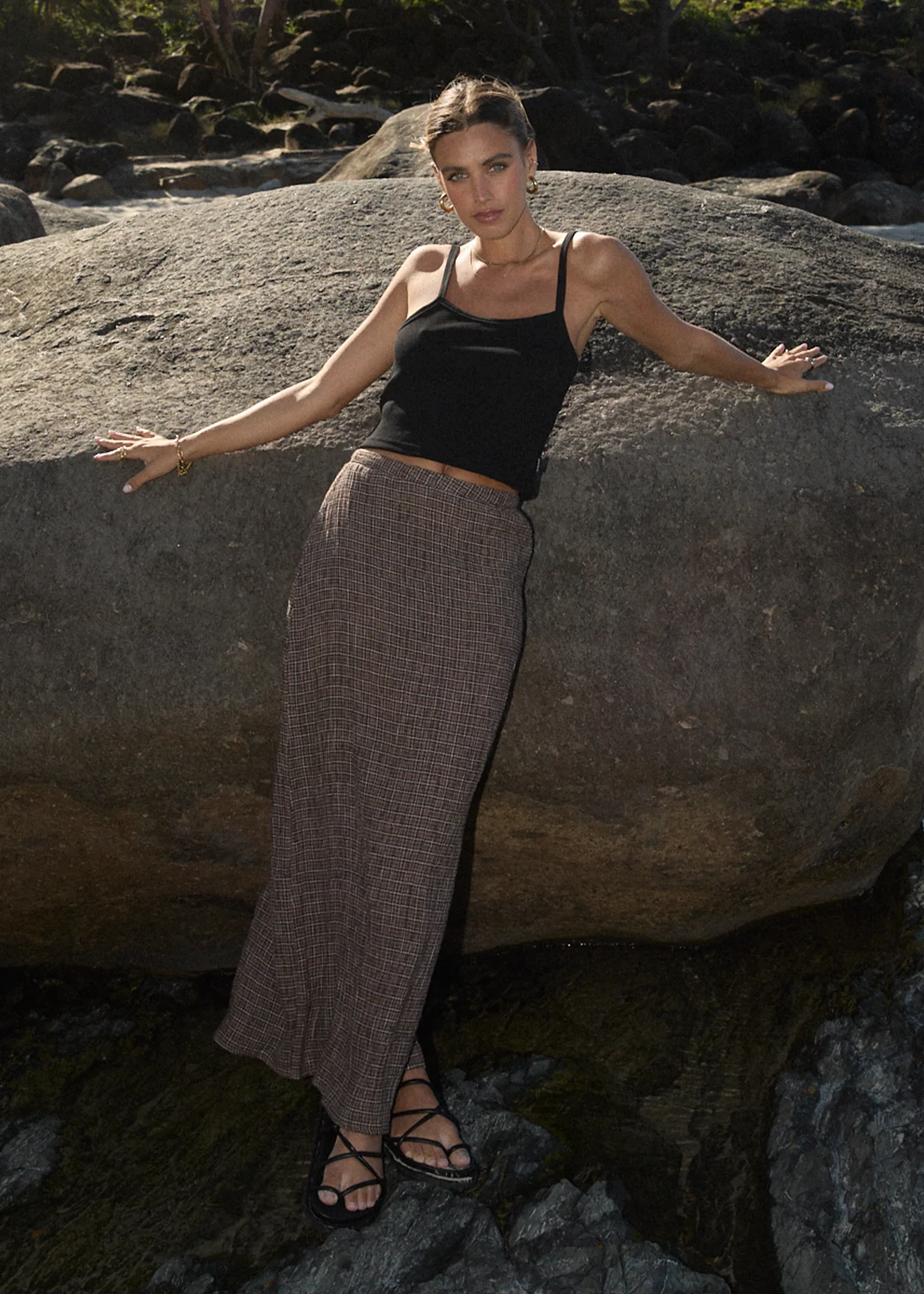 AFENDS Womens Hometown - Seersucker Maxi Skirt - Coffee