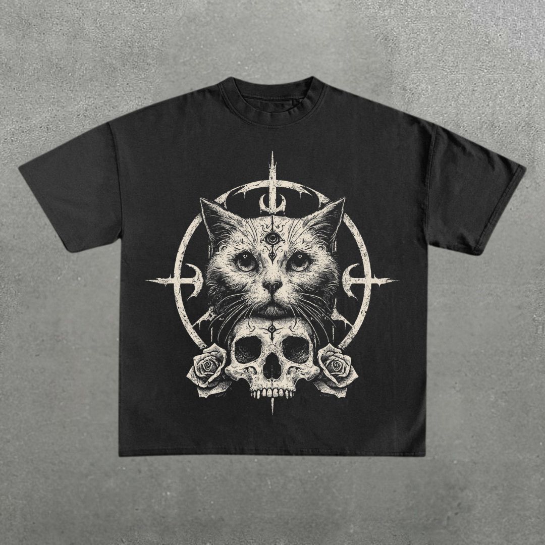 Mystic Cat Skull Occult T-Shirt