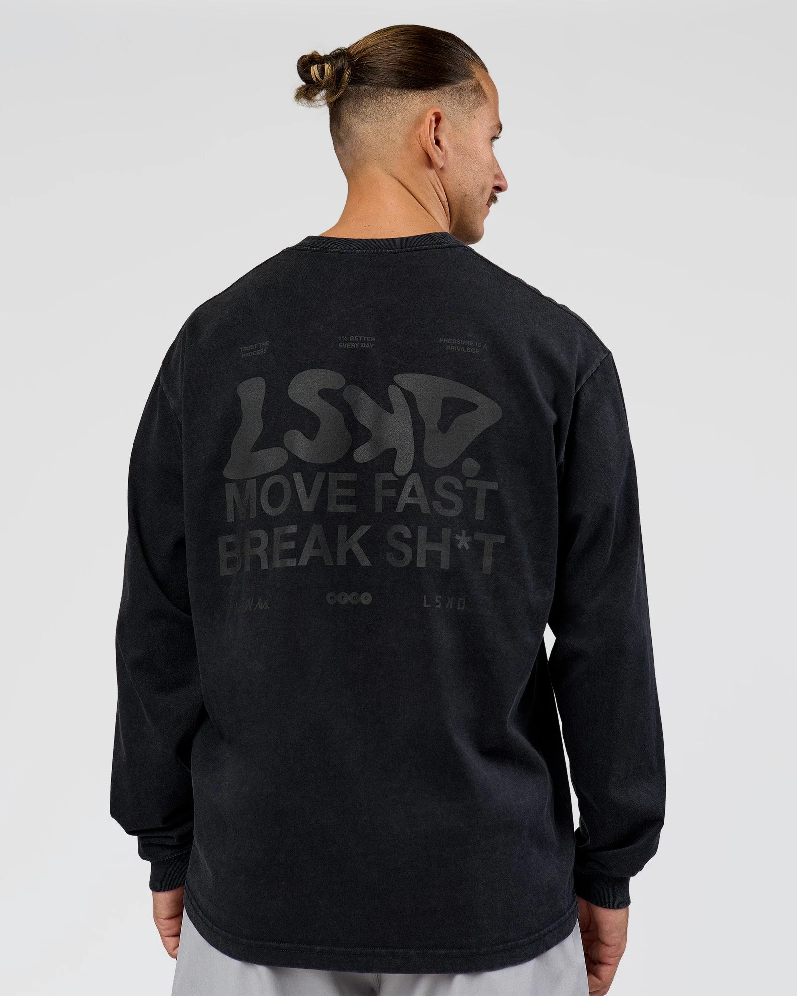 Move Fast Heavyweight Oversized Long Sleeve Tee - Black Washed