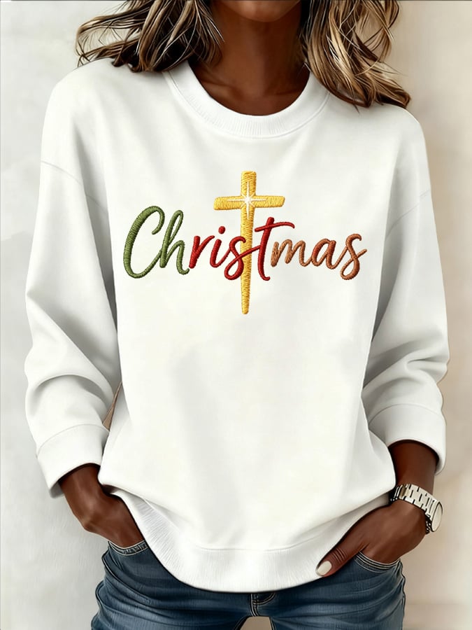 Women's Faith Christmas Cross Print Casual Sweatshirt