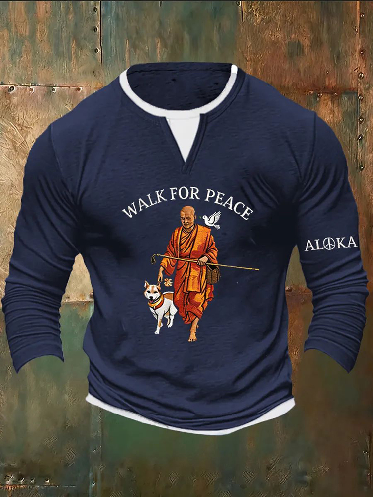 Men's Monk Hiking Commemorative Printed Long-sleeve T-shirt