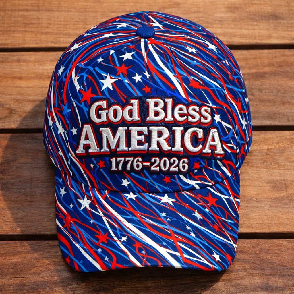 God Bless America 1776–2026 Patriotic 250th Anniversary Embroidered Baseball Cap