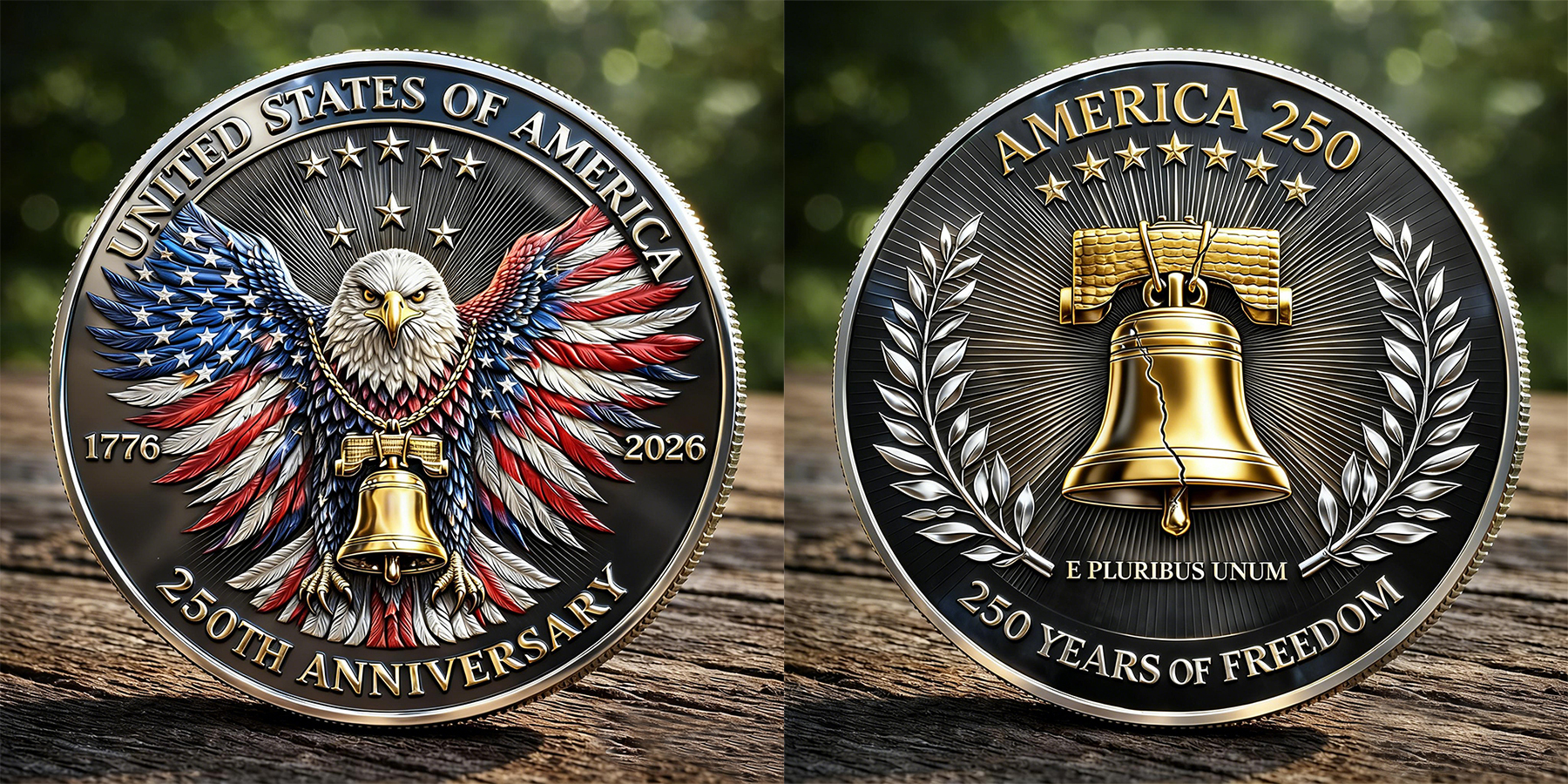 1776–2026 United States of America Patriotic Eagle & Liberty Bell Challenge Coin