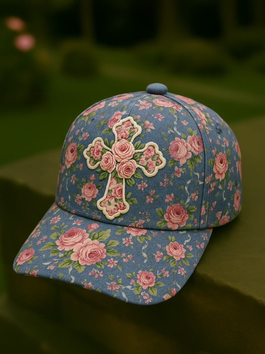 Women's Vintage Art Floral Cross Faith Print Hat