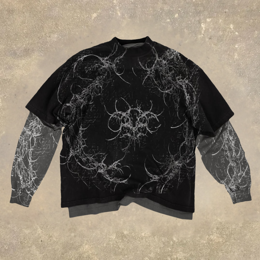 Gothic Tribal Pattern Layered Long Sleeve T-shirt