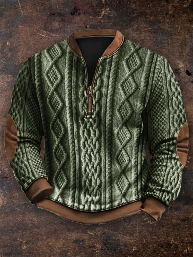 Men's Vintage Viking Cable Knit Zip Up Sweatshirt