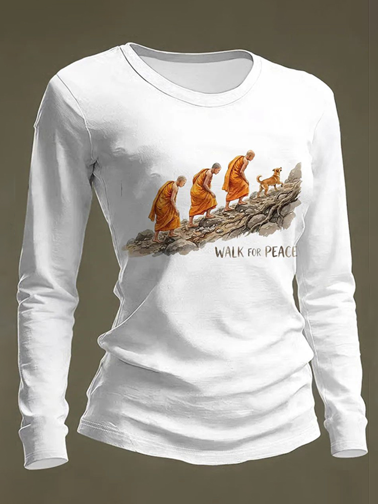 Women's Walk For Peace Print Casual Long-sleeve T-shirt