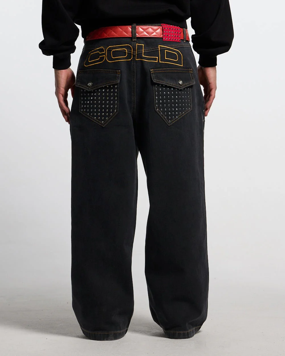 STUDS PANTS BLACK DENIM
