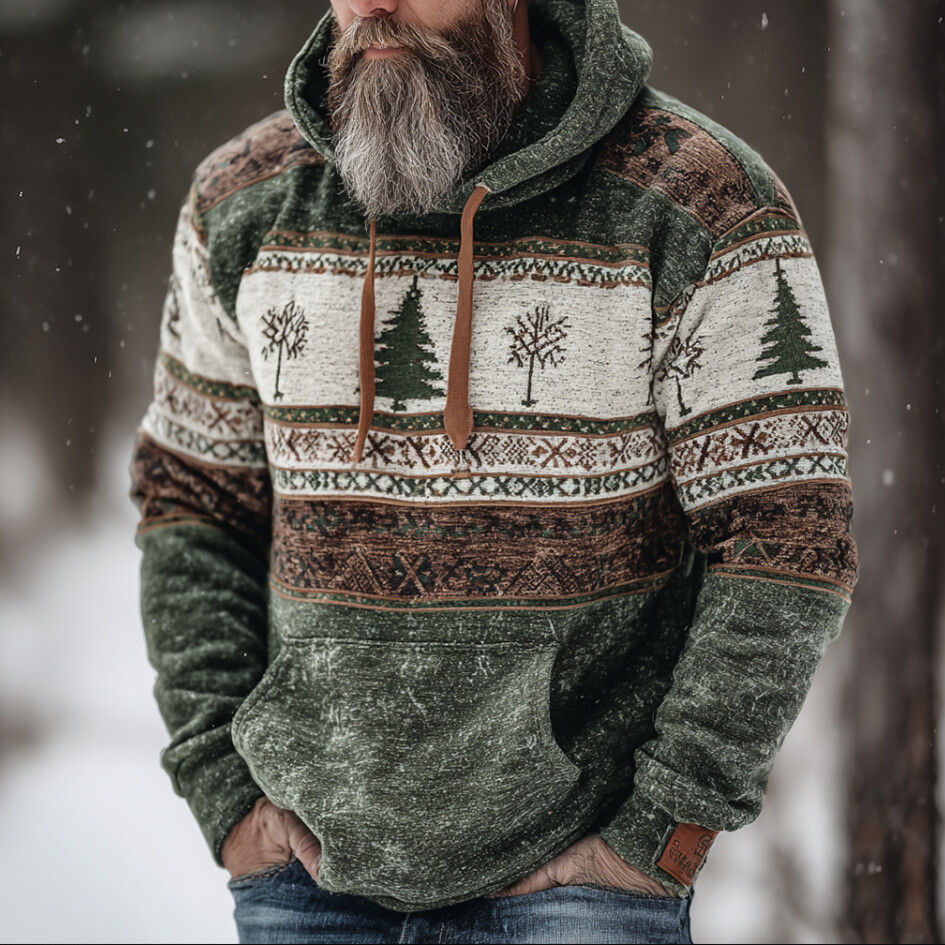 Men's Christmas Tree Geometric Art Print Casual Hoodie