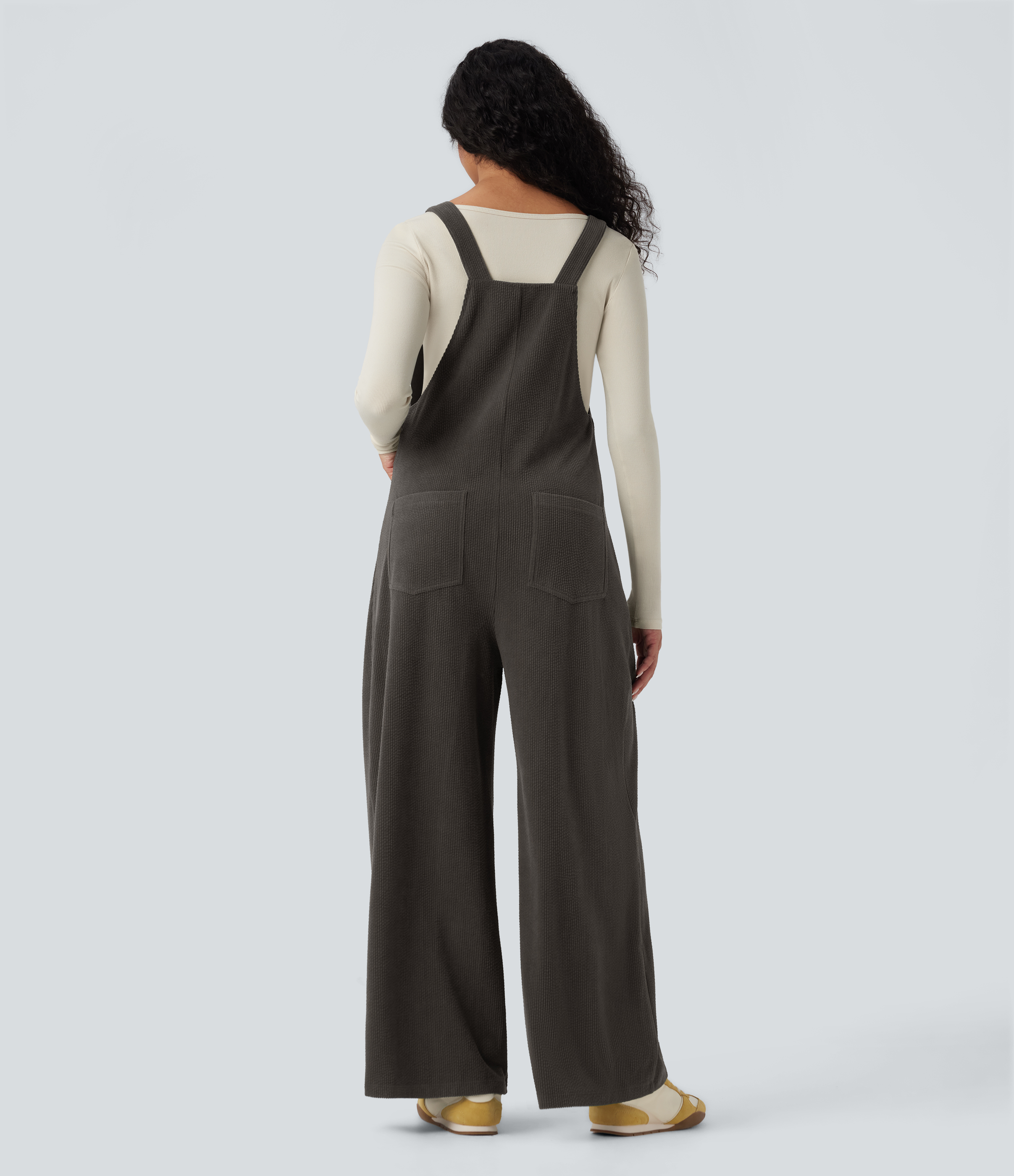 Square Neck Corduroy Casual Overalls with Pockets