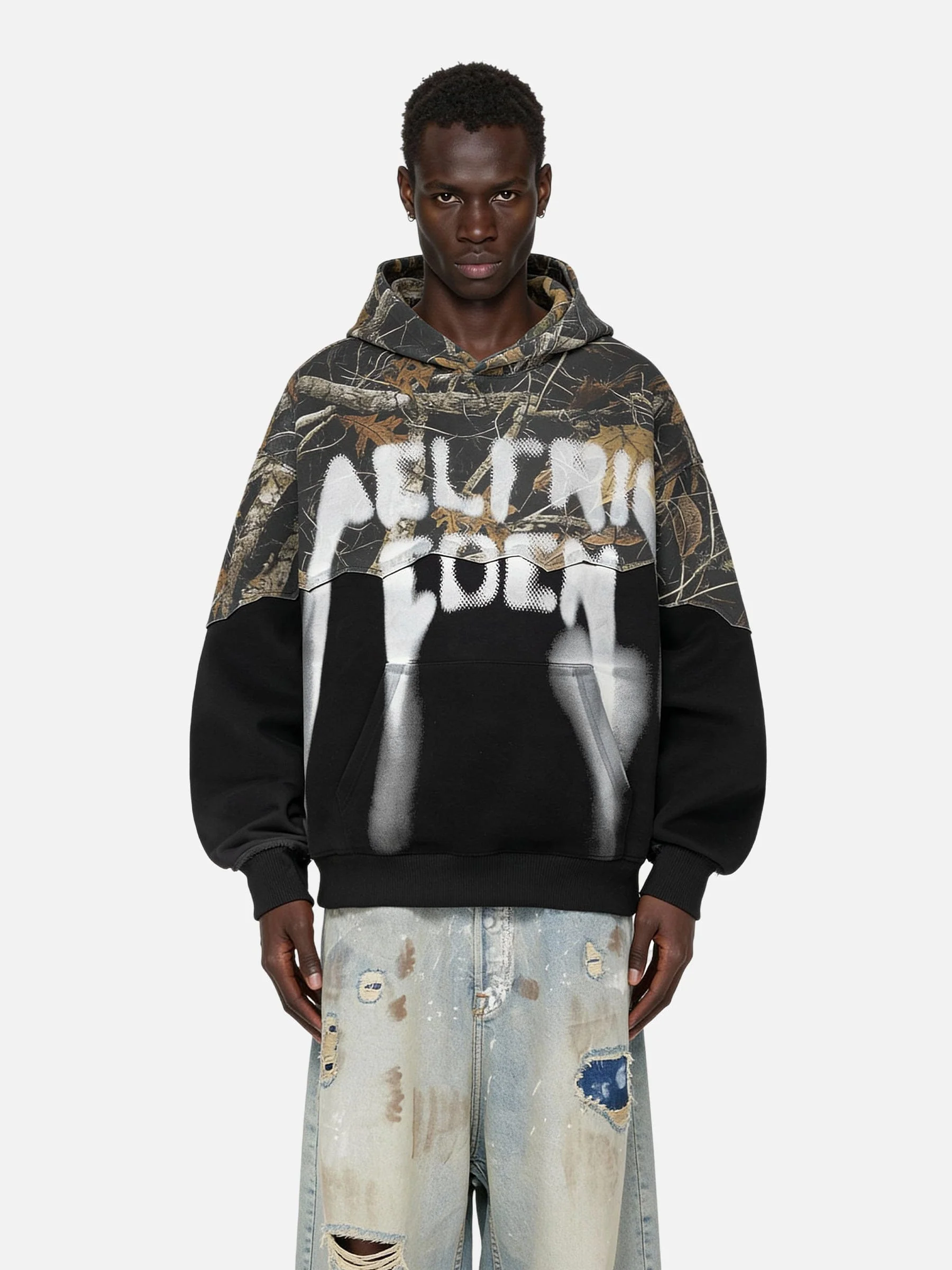 Aelfric Eden CAMO Graffiti Patchwork Pullover Hoodie