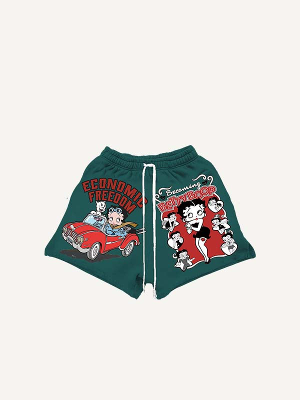 Figure&Car&Dog Print Drawstring Waist Shorts