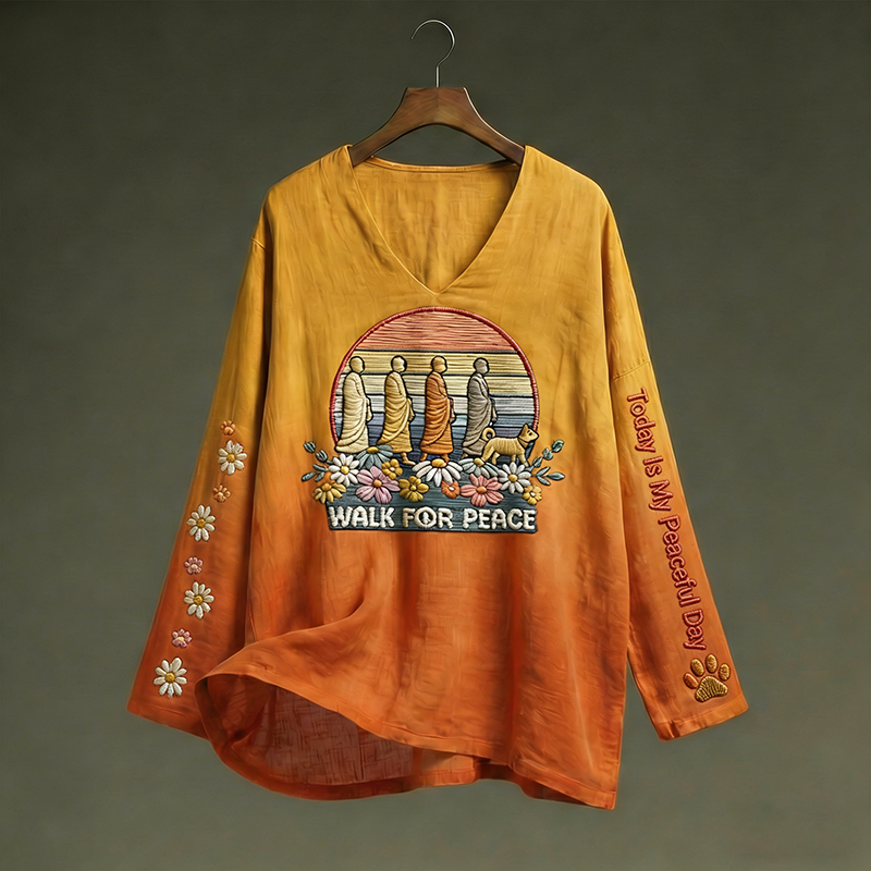 Today Is My Peaceful Day Walk For Peace Aloka Dog Art Cotton Linen Shirt