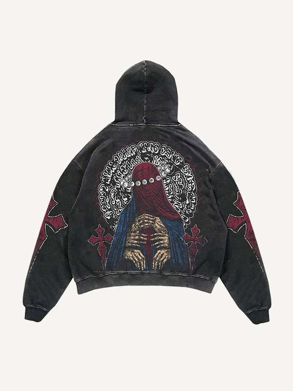 Figure&Cross&Eye Print Slant Pockets Hoodie