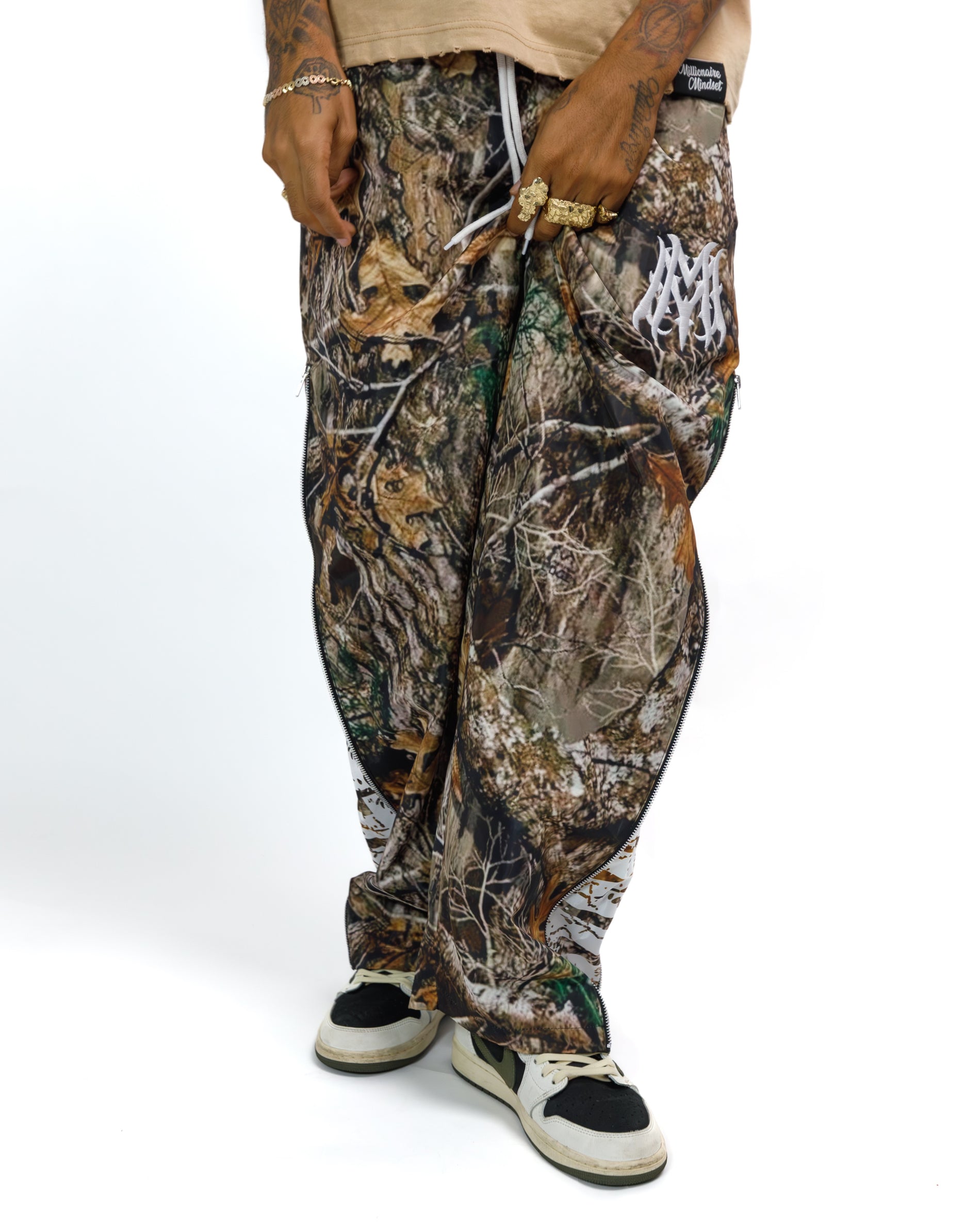 Double zipper tree camouflage wide-leg pants