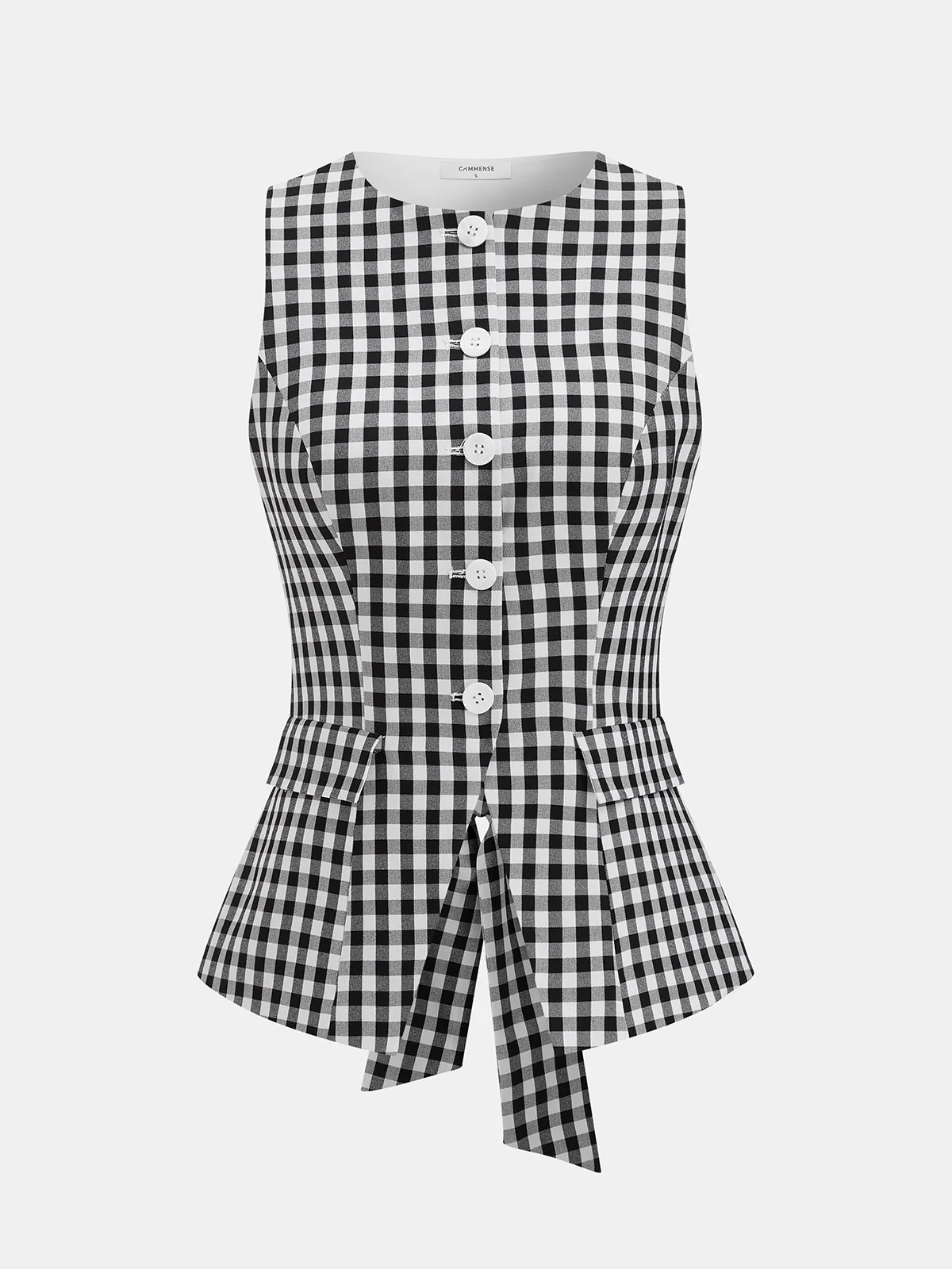 Gingham Bow Backless Sleeveless Top