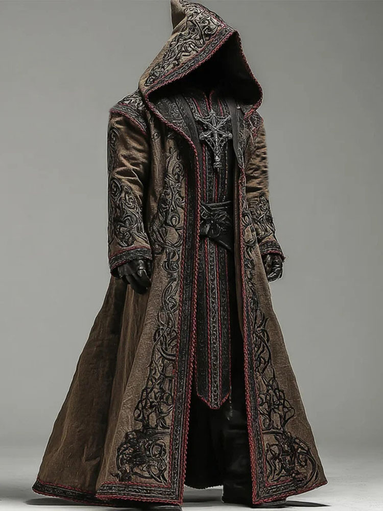 Men's Viking Classic Rune Pattern Role-playing Hooded Cloak