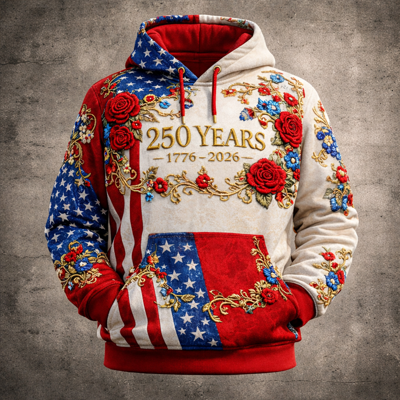 US 250th Anniversary Floral Art Print Casual Hoodie