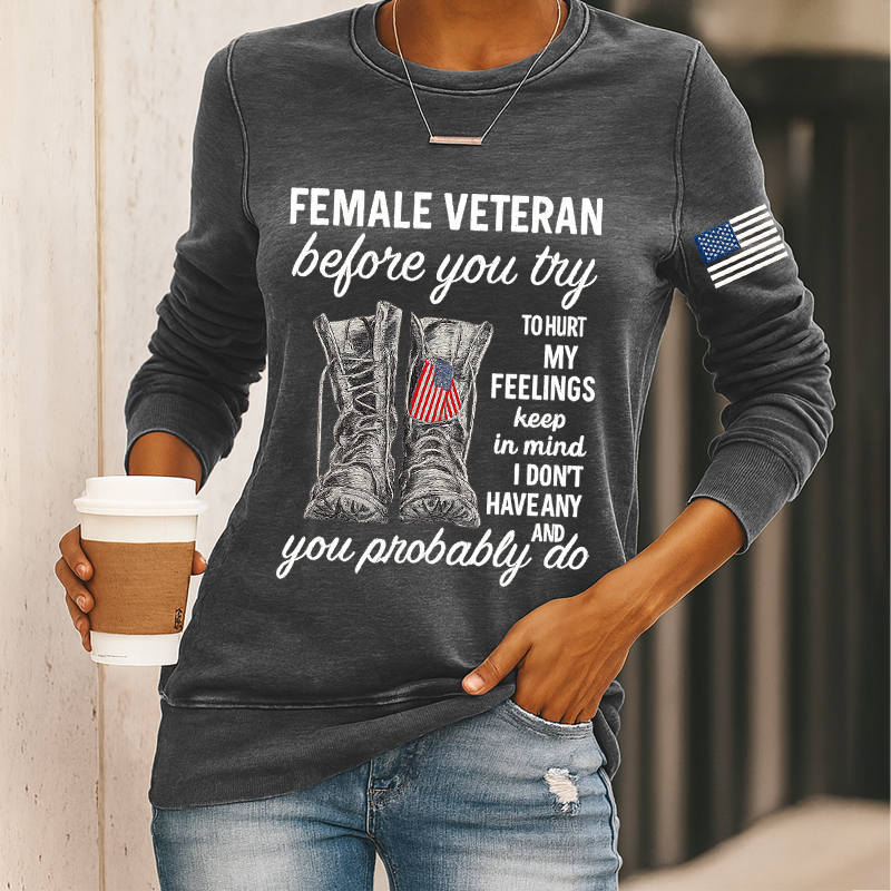 Women's Veteran Print Casual Sweatshirt