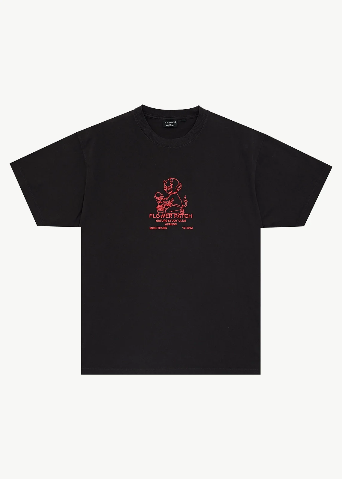AFENDS Mens Flower Patch - Heavyweight Boxy Tee - Stone Black