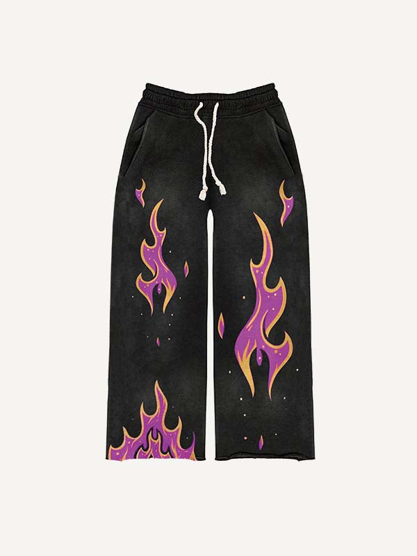 Fire Print Elastic Waist Pants