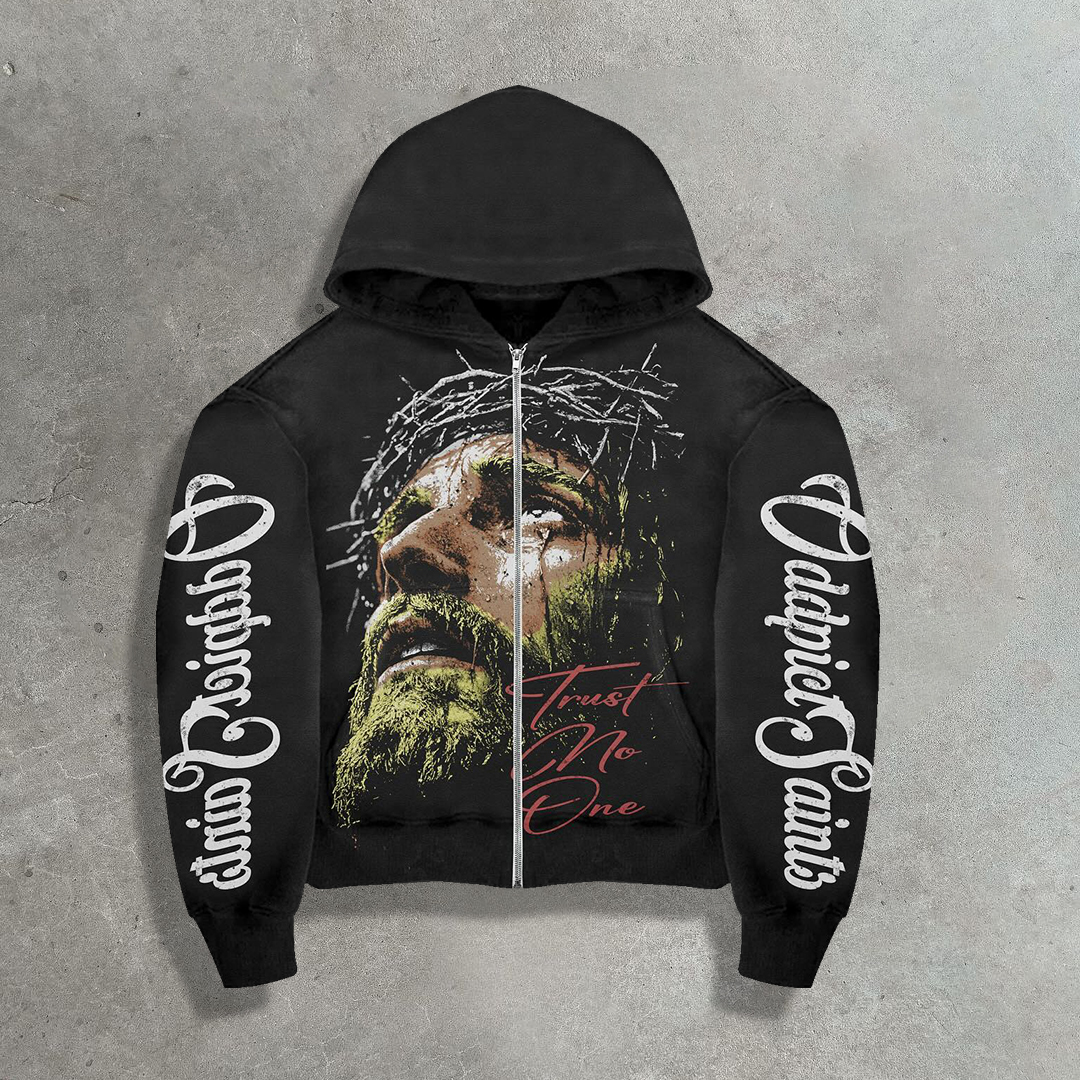 Jesus Cross Casual Streetwear Zip-Up Hoodie