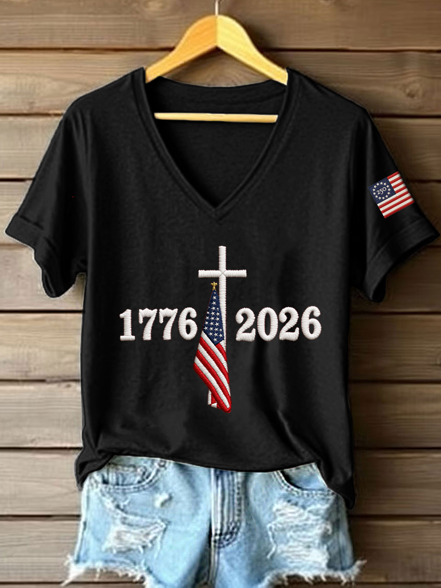 Women's 250th Anniversary Embroidered V-Neck T-Shirt