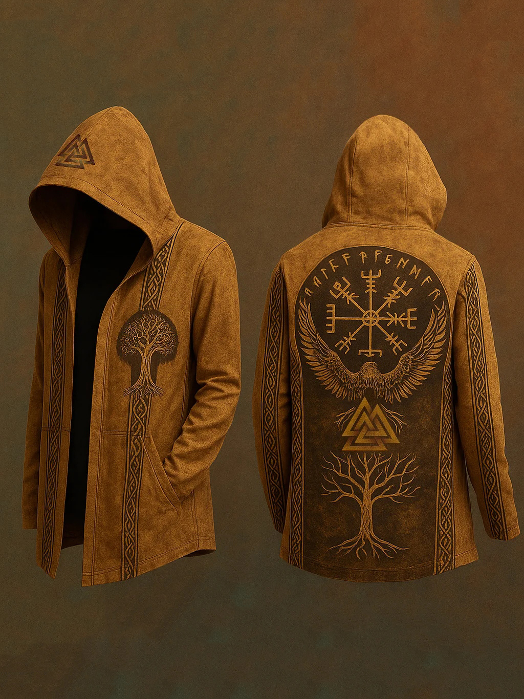 Men's Viking Nordic Tree Of Life Eagle 3d Print Vintage Hooded Jacket
