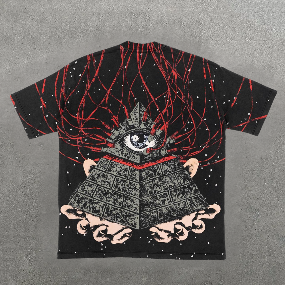 Skull Connect Eyes Graphic Streetwear T - Shirt