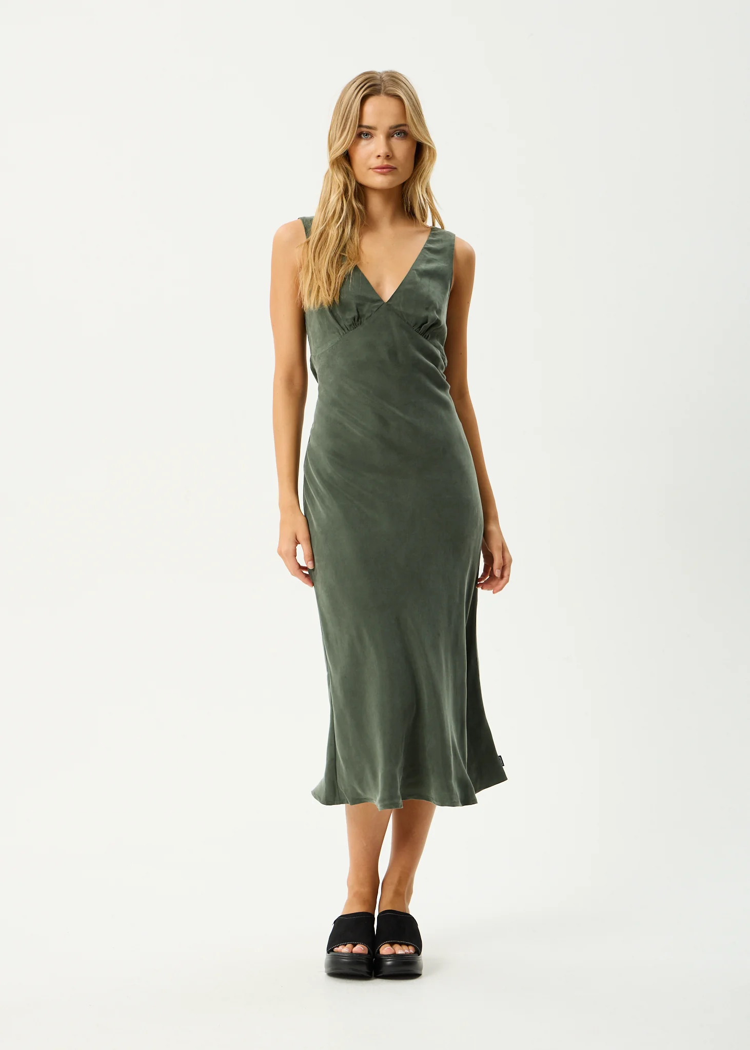 AFENDS Womens Gia - Cupro Maxi Dress - Deep Green