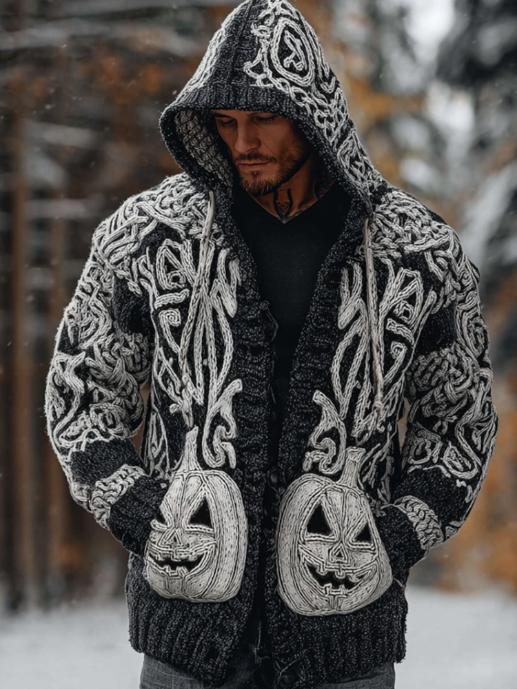Viking Men's Autumn And Winter Warmth Knit Hooded Sweater Jacket