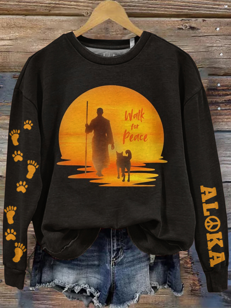 Embroidered Walk For Peace Monk Women's Sweatshirt