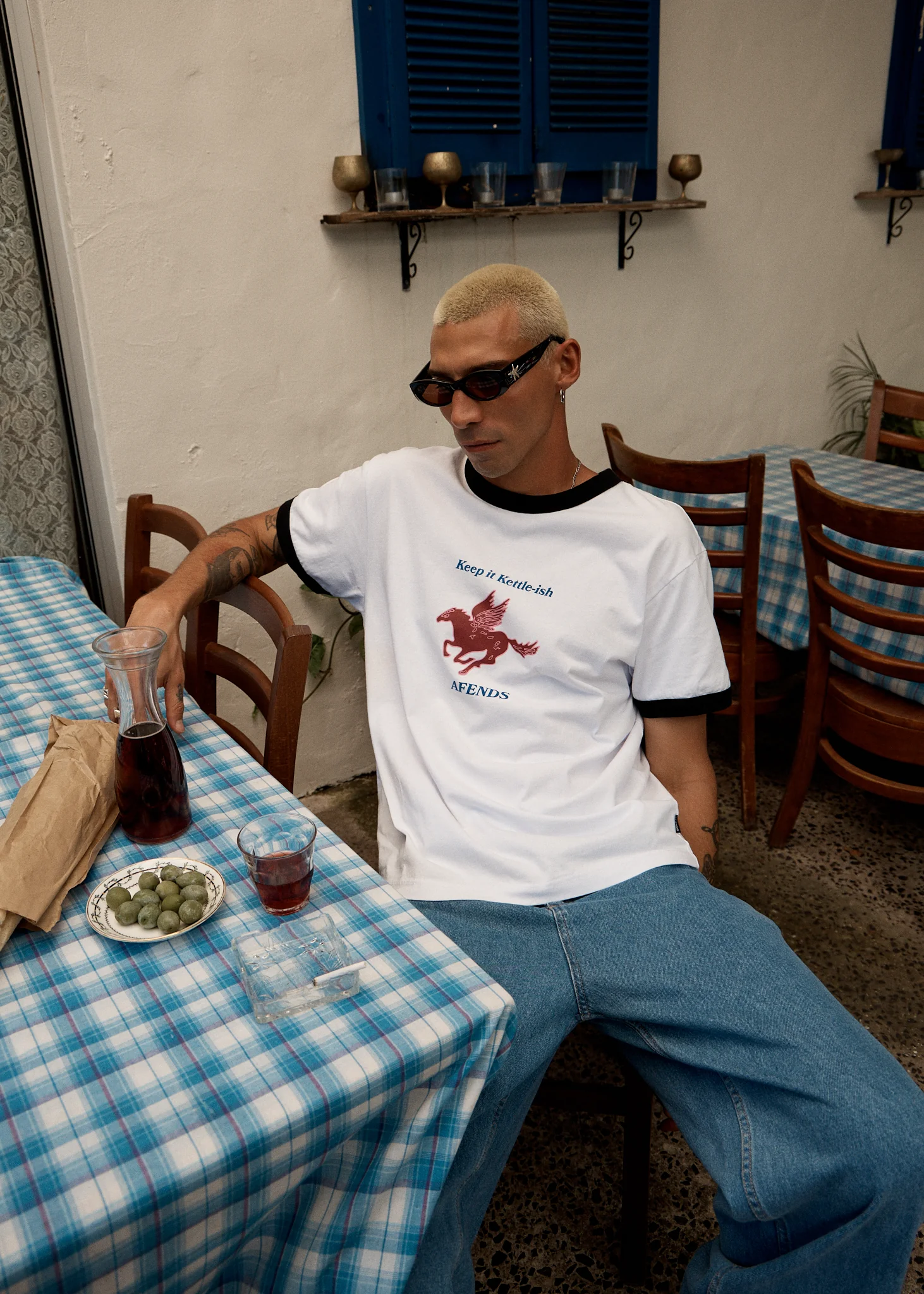 AFENDS Mens Kettle - Heavyweight Boxy Ringer Tee - White