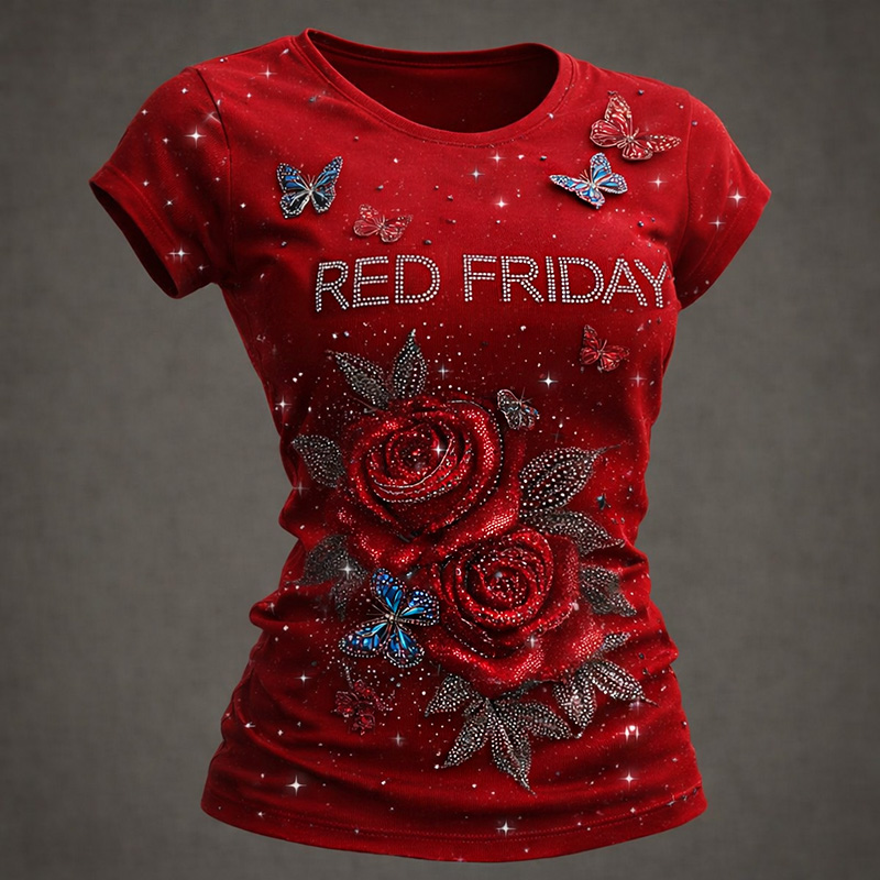 Women's Red Friday Print Casual T-Shirt