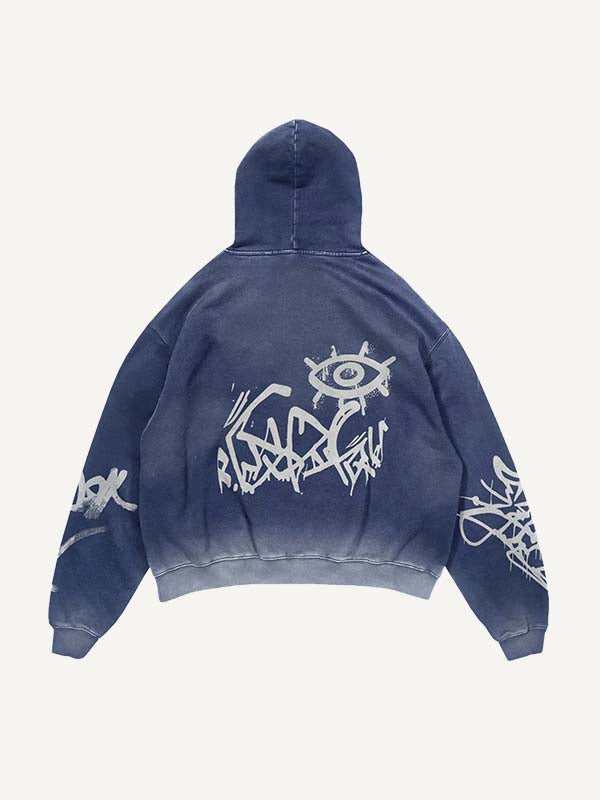 Cross&Cat&Skull&Crown&Graffiti Print Slant Pockets Hoodie