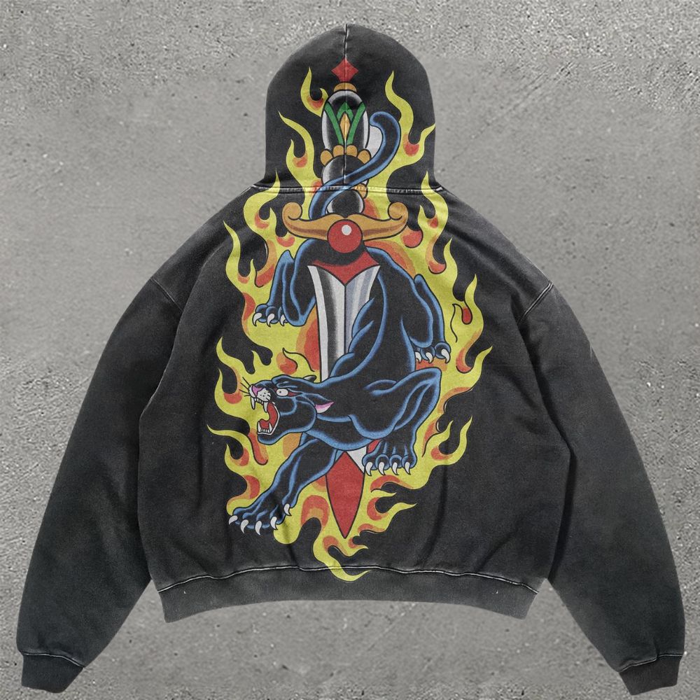 Tattoo Panther & Dagger Print Hoodie