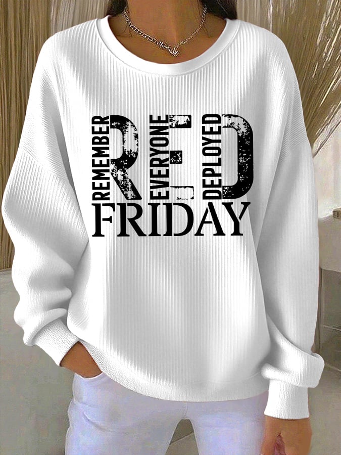 Women's On Friday We Wear Red Print Round Neck Sweatshirt
