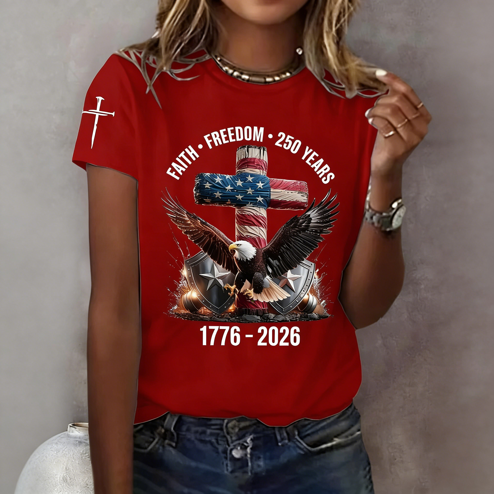 Women's 250th America Anniversary Casual Printed Crew Neck T-Shirt