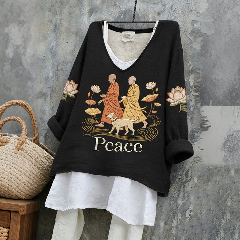 Walk For Peace Love In Every Step Monk And Dog T-shirt