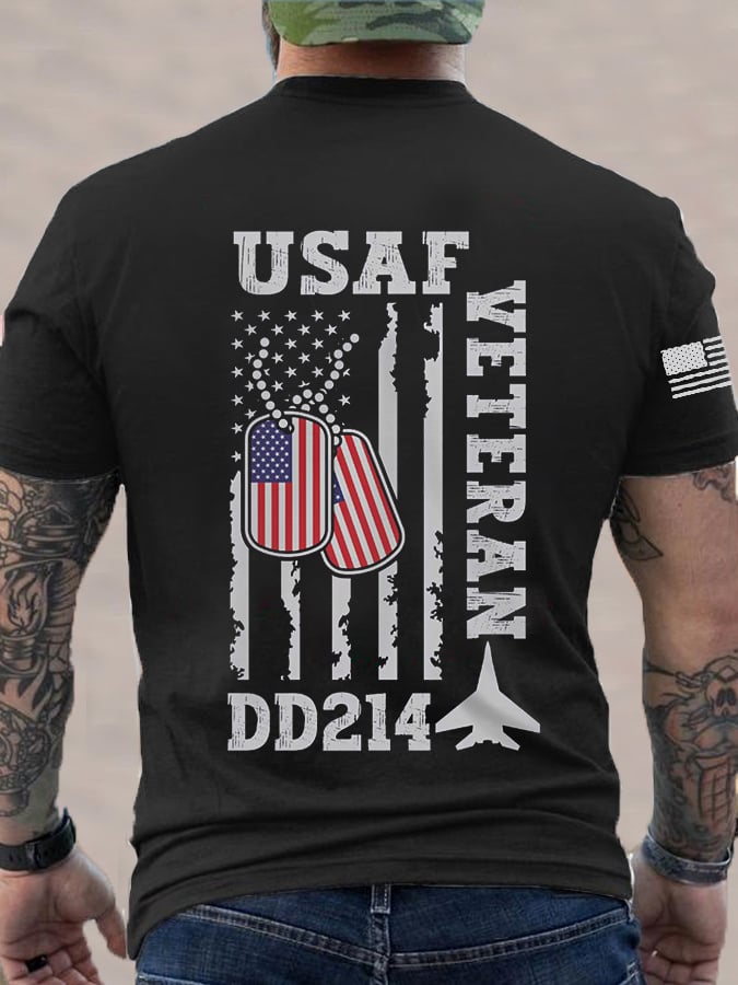 Men's Army Veteran,DD214 American Flag Print Tee