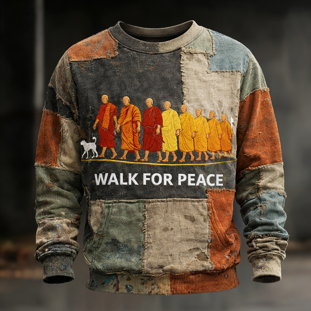 Walk For Peace Artistic Patchwork Print Sweatshirt