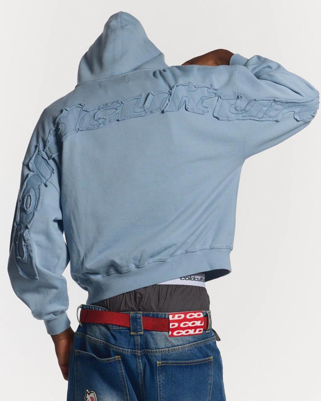 DISTRESS CURVED HOODIE SHADY BLUE