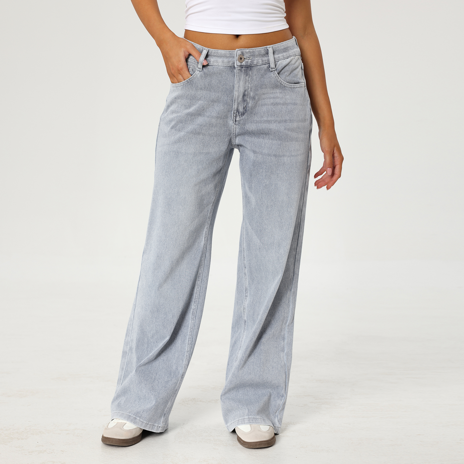 Women's Leisure Low-Rise Stretch Multi-Pocket Wide Leg Jeans, Versatile Women's Bottom for Daily Wear Outdoor, Street Trousers, Cozy Womenswear